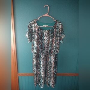 Cleo Petites Chic Multicolor Abstract Watercolor Dress